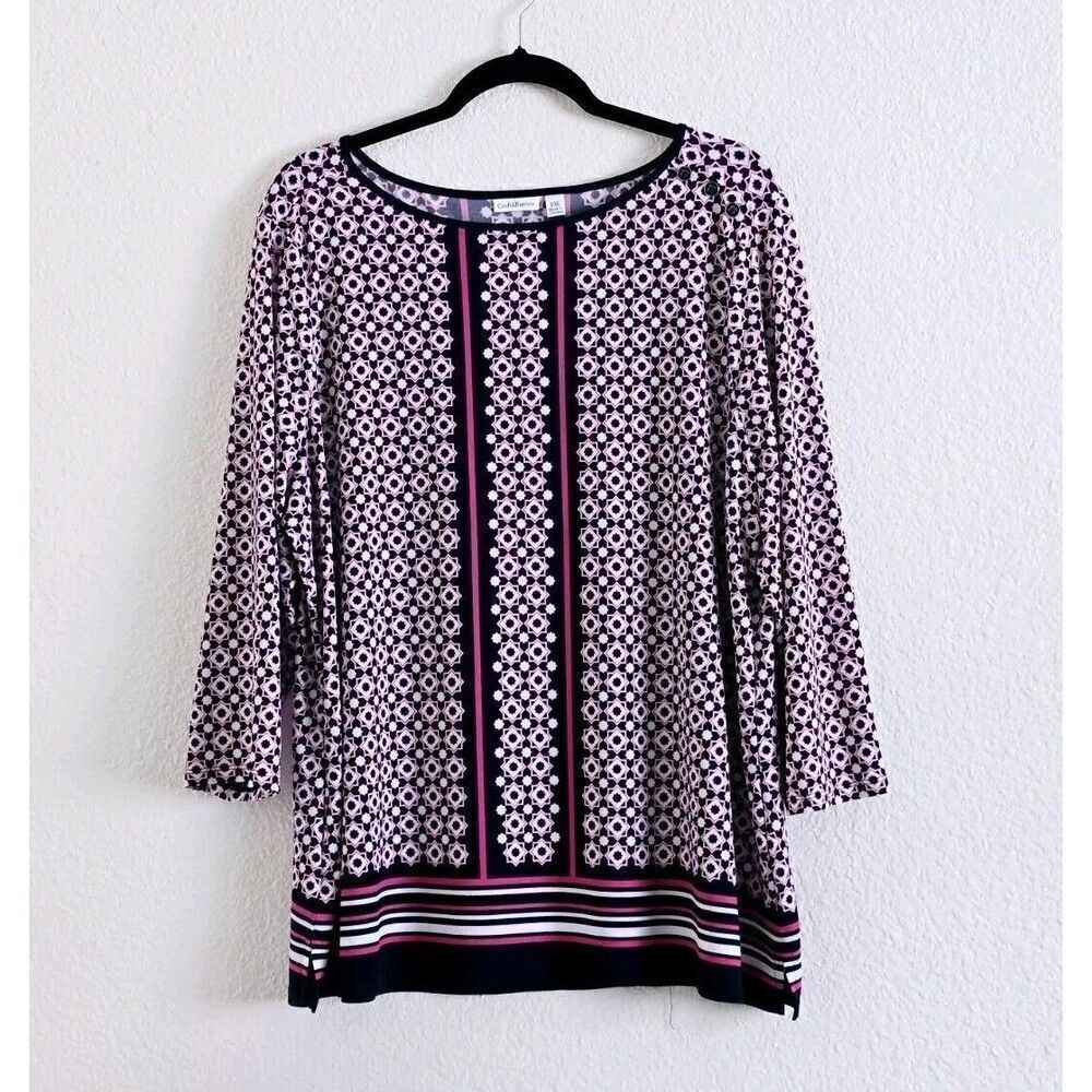 Croft & Barrow 2XL Top Geometric Stretch Jersey Winkle Resistant Top Women XXL